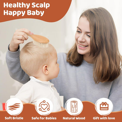 VALENTISE Wooden Baby Hair Brush - Soft Bristle Brush for Cradle Cap, Natural Toddler Hair Brush for Newborns