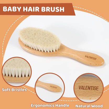VALENTISE Wooden Baby Hair Brush - Soft Bristle Brush for Cradle Cap, Natural Toddler Hair Brush for Newborns
