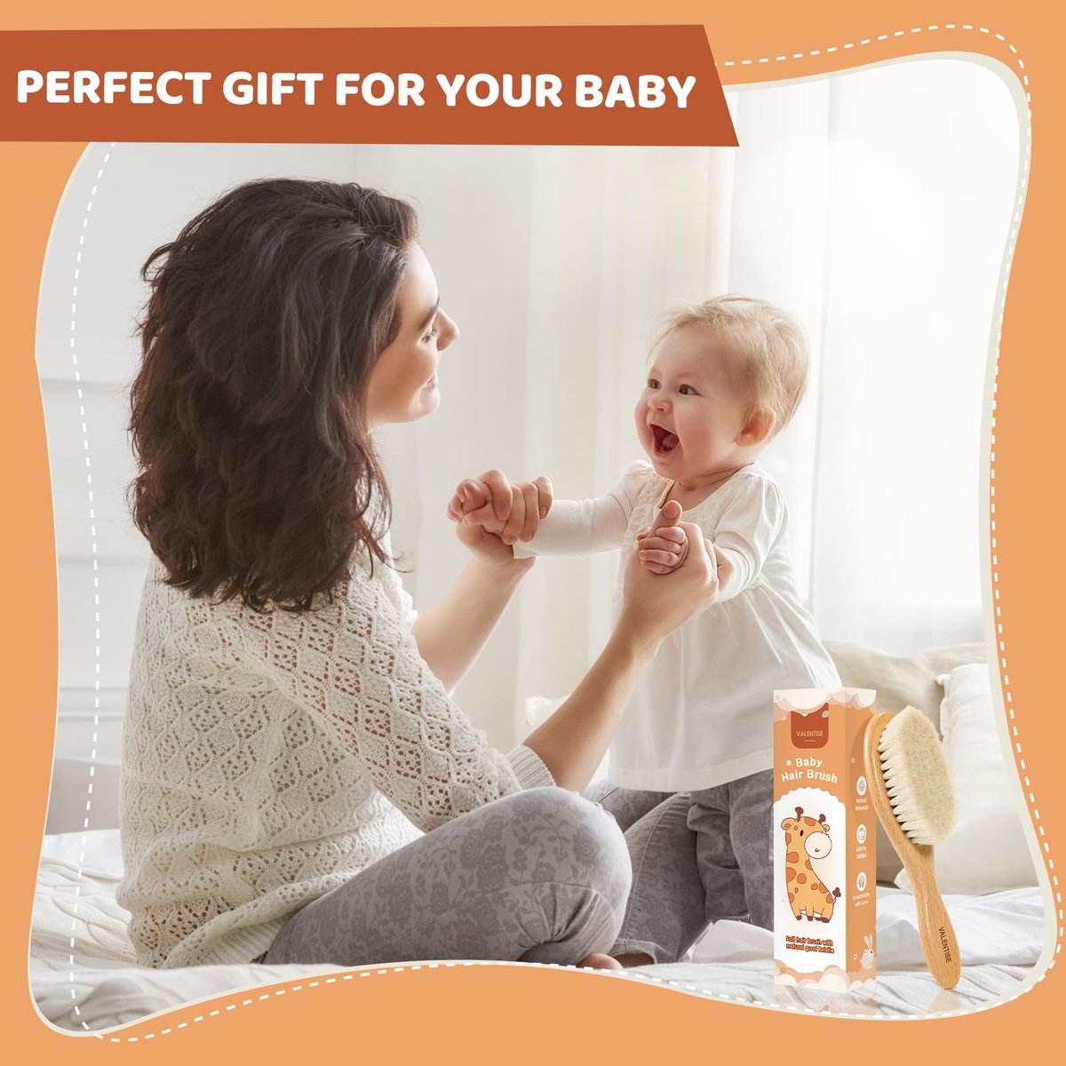 VALENTISE Wooden Baby Hair Brush - Soft Bristle Brush for Cradle Cap, Natural Toddler Hair Brush for Newborns - görsel 11