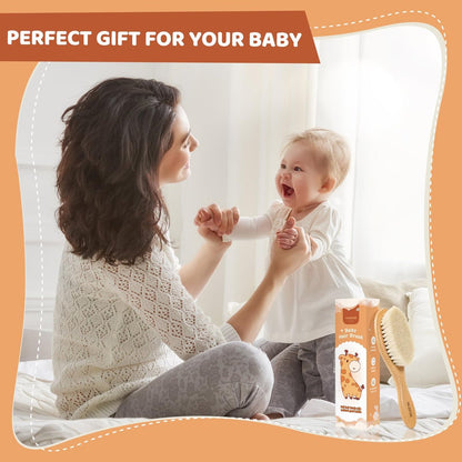 VALENTISE Wooden Baby Hair Brush - Soft Bristle Brush for Cradle Cap, Natural Toddler Hair Brush for Newborns