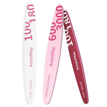 AmariMay Nail File Combo 3-Pack: 100/180 Edge Tile, 100/180 Flex Tile & 600/3000 Shiner – Double-Sided Washable Emery Boards for Acrylic, Gel & Natural Nails Avelisse