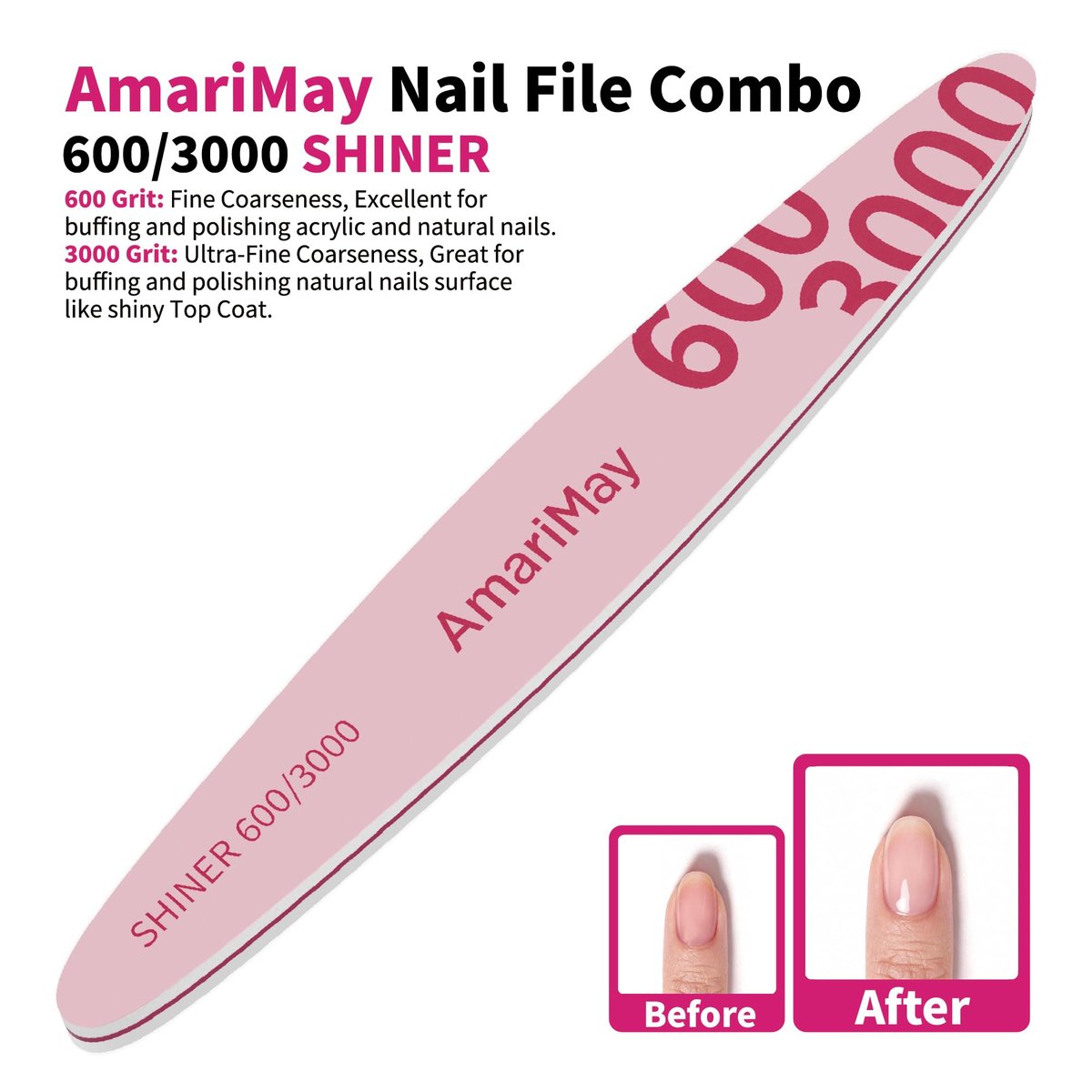 AmariMay Nail File Combo 3-Pack: 100/180 Edge Tile, 100/180 Flex Tile & 600/3000 Shiner – Double-Sided Washable Emery Boards for Acrylic, Gel & Natural Nails Avelisse