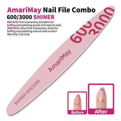 AmariMay Nail File Combo 3-Pack: 100/180 Edge Tile, 100/180 Flex Tile & 600/3000 Shiner – Double-Sided Washable Emery Boards for Acrylic, Gel & Natural Nails Avelisse