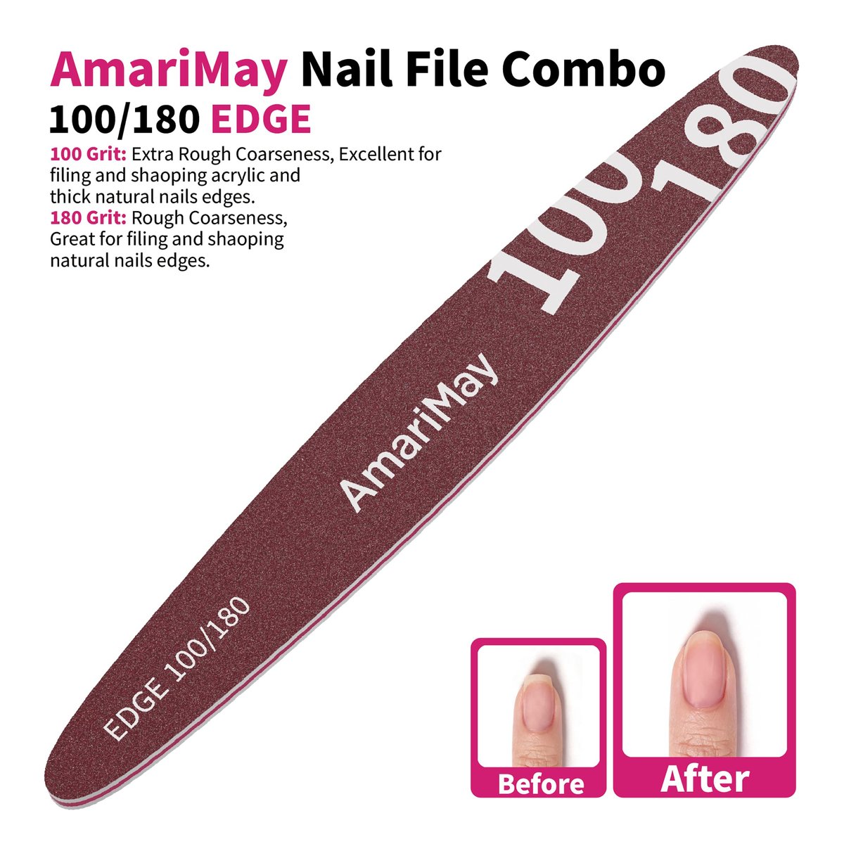 AmariMay Nail File Combo 3-Pack: 100/180 Edge Tile, 100/180 Flex Tile & 600/3000 Shiner – Double-Sided Washable Emery Boards for Acrylic, Gel & Natural Nails Avelisse