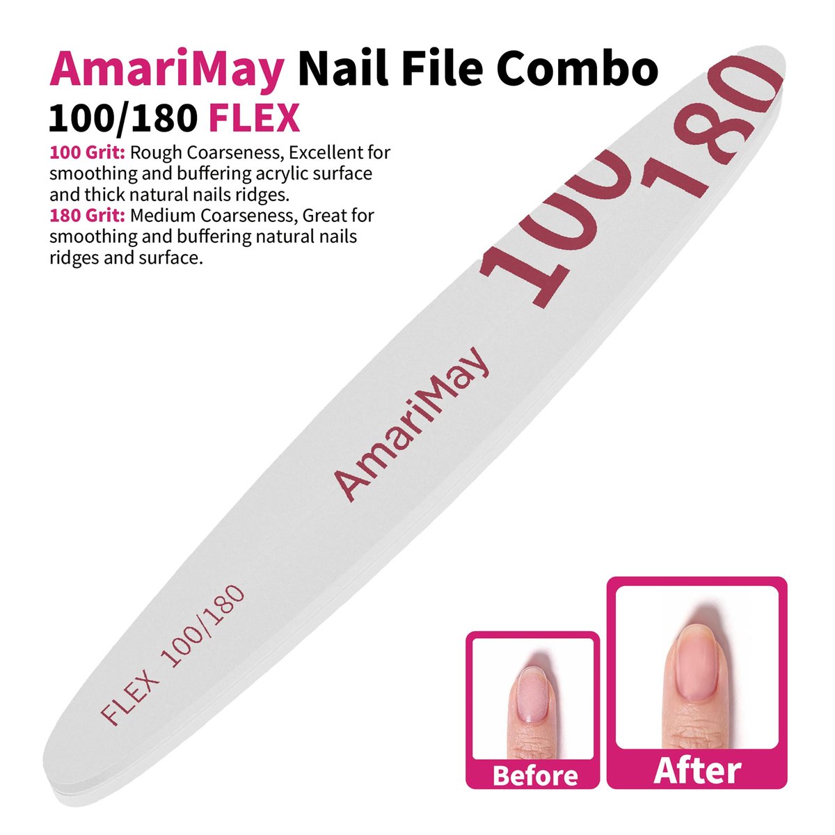 AmariMay Nail File Combo 3-Pack: 100/180 Edge Tile, 100/180 Flex Tile & 600/3000 Shiner – Double-Sided Washable Emery Boards for Acrylic, Gel & Natural Nails Avelisse
