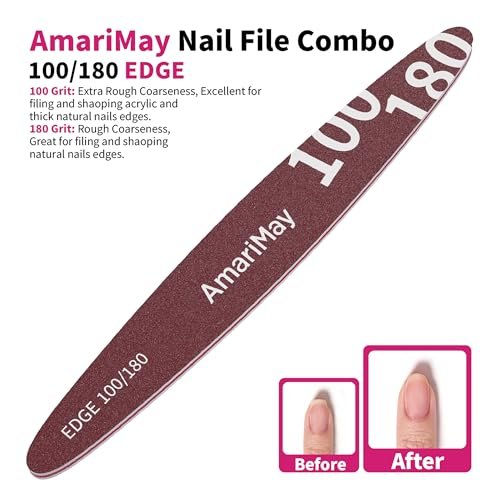 AmariMay Nail File Combo 3-Pack: 100/180 Edge Tile, 100/180 Flex Tile & 600/3000 Shiner – Double-Sided Washable Emery Boards for Acrylic, Gel & Natural Nails Avelisse