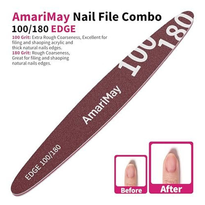 AmariMay Nail File Combo 3-Pack: 100/180 Edge Tile, 100/180 Flex Tile & 600/3000 Shiner – Double-Sided Washable Emery Boards for Acrylic, Gel & Natural Nails Avelisse