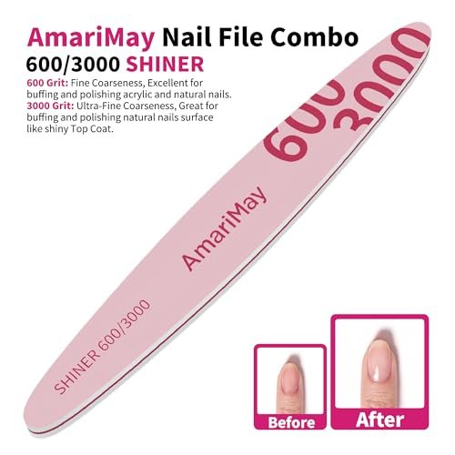 AmariMay Nail File Combo 3-Pack: 100/180 Edge Tile, 100/180 Flex Tile & 600/3000 Shiner – Double-Sided Washable Emery Boards for Acrylic, Gel & Natural Nails Avelisse