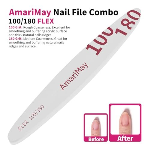AmariMay Nail File Combo 3-Pack: 100/180 Edge Tile, 100/180 Flex Tile & 600/3000 Shiner – Double-Sided Washable Emery Boards for Acrylic, Gel & Natural Nails Avelisse