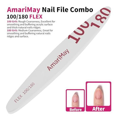 AmariMay Nail File Combo 3-Pack: 100/180 Edge Tile, 100/180 Flex Tile & 600/3000 Shiner – Double-Sided Washable Emery Boards for Acrylic, Gel & Natural Nails Avelisse