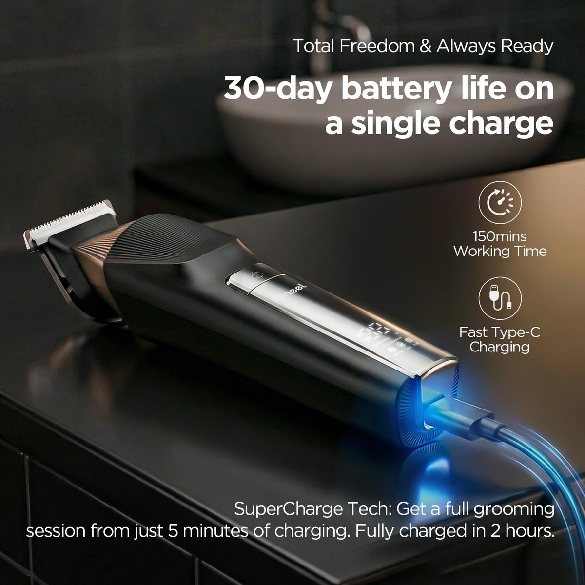Yineel HC600 Beard Trimmer for Men - All-in-One Cordless Grooming Kit, Waterproof Electric Razor & Hair Clipper for Face, Mustache, Body, Nose Hair Trimming, Precision Blades, 17 Piece Set, Black Avelisse
