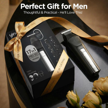Yineel HC600 Beard Trimmer for Men - All-in-One Cordless Grooming Kit, Waterproof Electric Razor & Hair Clipper for Face, Mustache, Body, Nose Hair Trimming, Precision Blades, 17 Piece Set, Black Avelisse