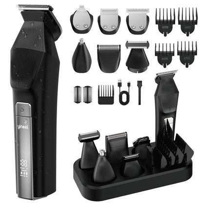 Yineel HC600 Beard Trimmer for Men - All-in-One Cordless Grooming Kit, Waterproof Electric Razor & Hair Clipper for Face, Mustache, Body, Nose Hair Trimming, Precision Blades, 17 Piece Set, Black Avelisse
