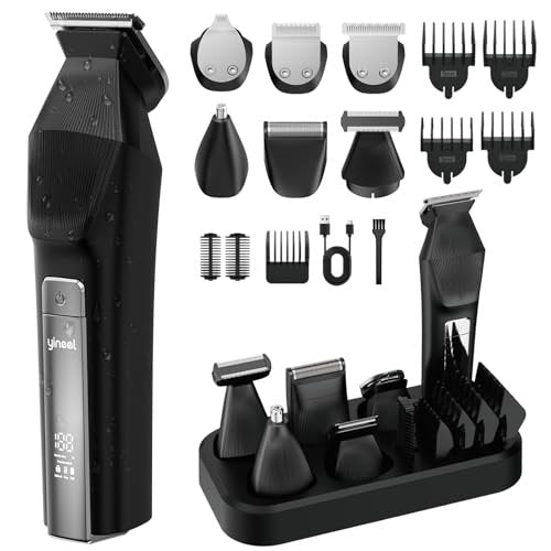 Yineel HC600 Beard Trimmer for Men - All-in-One Cordless Grooming Kit, Waterproof Electric Razor & Hair Clipper for Face, Mustache, Body, Nose Hair Trimming, Precision Blades, 17 Piece Set, Black Avelisse