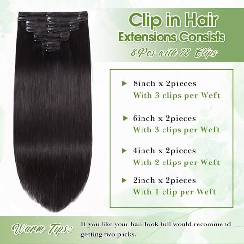 TOHASI Dark Brown Clip in Hair Extensions Real Human Hair 18inch 8pcs/70g Lightweight Straight Remy Human Hair Clip in Extensions for Women Seamless Dark Brown Human Hair Extensions Clip ins Double Wefts - görsel 4