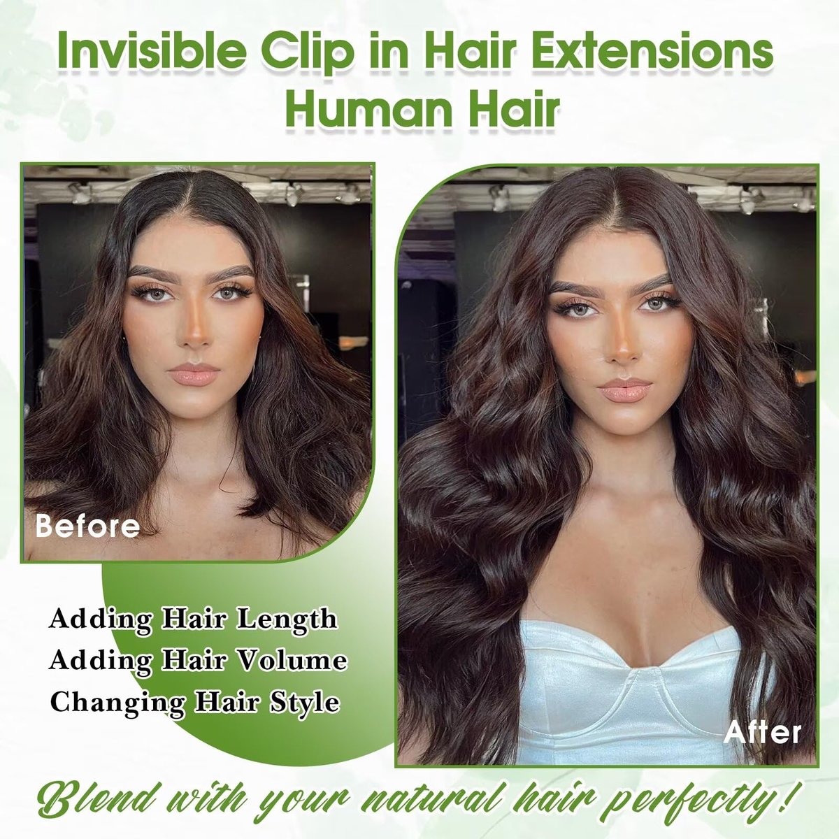TOHASI Dark Brown Clip in Hair Extensions Real Human Hair 18inch 8pcs/70g Lightweight Straight Remy Human Hair Clip in Extensions for Women Seamless Dark Brown Human Hair Extensions Clip ins Double Wefts - görsel 9