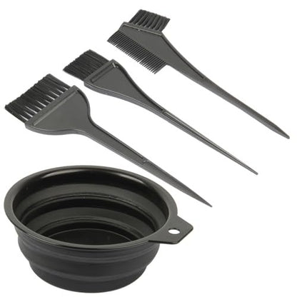 JFFX 4-Piece Hair Dye Color Brush and Bowl Set – Professional Salon Highlighting Tools for At-Home Hair Coloring (Black)