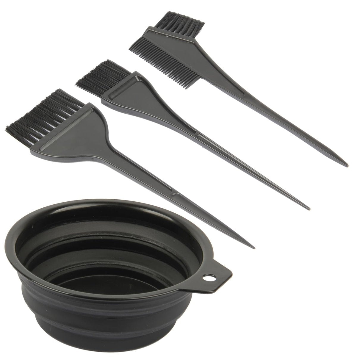 JFFX 4-Piece Hair Dye Color Brush and Bowl Set – Professional Salon Highlighting Tools for At-Home Hair Coloring (Black) - görsel 1
