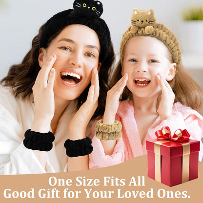 AMCAMI Spa Headband 3-Pack: Soft Plush Cat Ear Makeup Headbands for Women – Skincare Face Wash Hair Band for Daily Self-Care & Styling