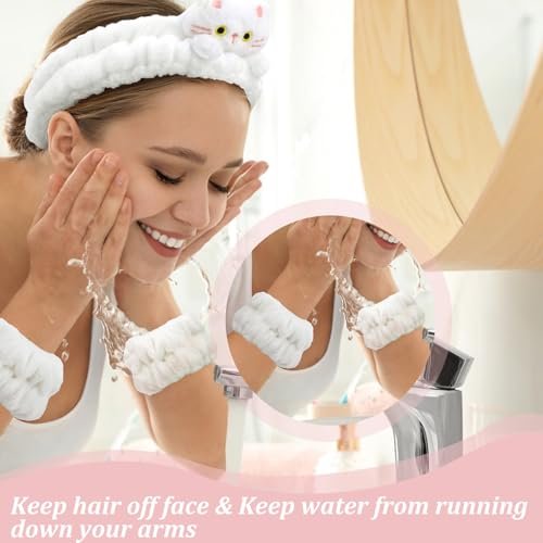 AMCAMI Spa Headband 3-Pack: Soft Plush Cat Ear Makeup Headbands for Women – Skincare Face Wash Hair Band for Daily Self-Care & Styling - görsel 10
