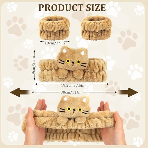 AMCAMI Spa Headband 3-Pack: Soft Plush Cat Ear Makeup Headbands for Women – Skincare Face Wash Hair Band for Daily Self-Care & Styling - görsel 4