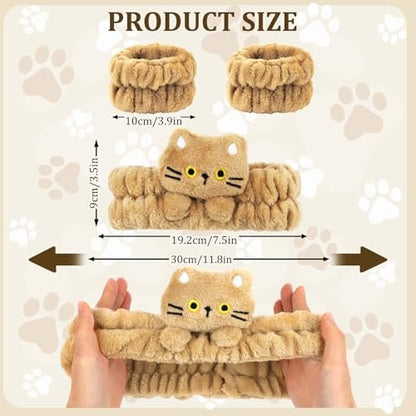 AMCAMI Spa Headband 3-Pack: Soft Plush Cat Ear Makeup Headbands for Women – Skincare Face Wash Hair Band for Daily Self-Care & Styling