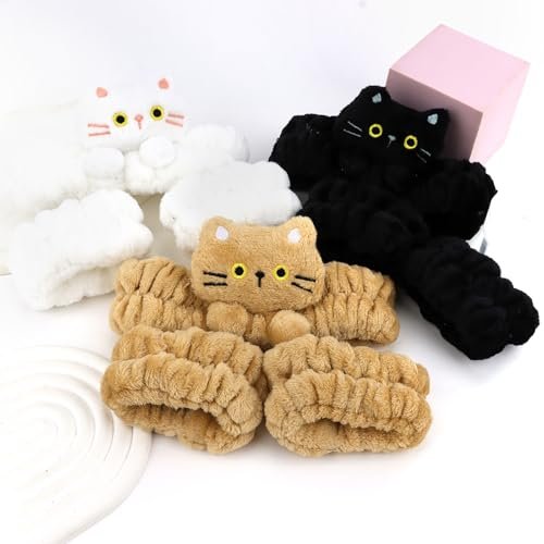 AMCAMI Spa Headband 3-Pack: Soft Plush Cat Ear Makeup Headbands for Women – Skincare Face Wash Hair Band for Daily Self-Care & Styling - görsel 14