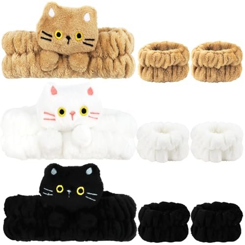 AMCAMI Spa Headband 3-Pack: Soft Plush Cat Ear Makeup Headbands for Women – Skincare Face Wash Hair Band for Daily Self-Care & Styling - görsel 2