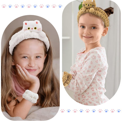 AMCAMI Spa Headband 3-Pack: Soft Plush Cat Ear Makeup Headbands for Women – Skincare Face Wash Hair Band for Daily Self-Care & Styling