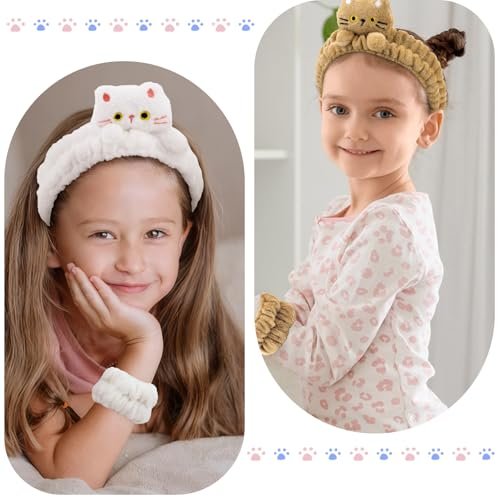AMCAMI Spa Headband 3-Pack: Soft Plush Cat Ear Makeup Headbands for Women – Skincare Face Wash Hair Band for Daily Self-Care & Styling - görsel 6