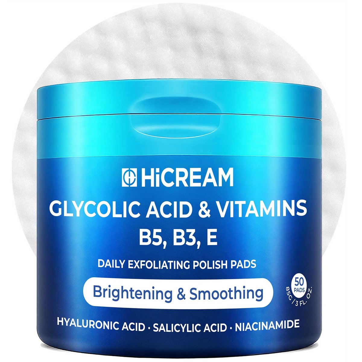 Hicream Glycolic Acid Pads – Dual-Textured Facial Exfoliating Toner for Pore Care & Skin Radiance, Deep Cleansing Peel with Niacinamide, Salicylic Acid & Vitamins E, B3, B5 (50 Pads) - görsel 2