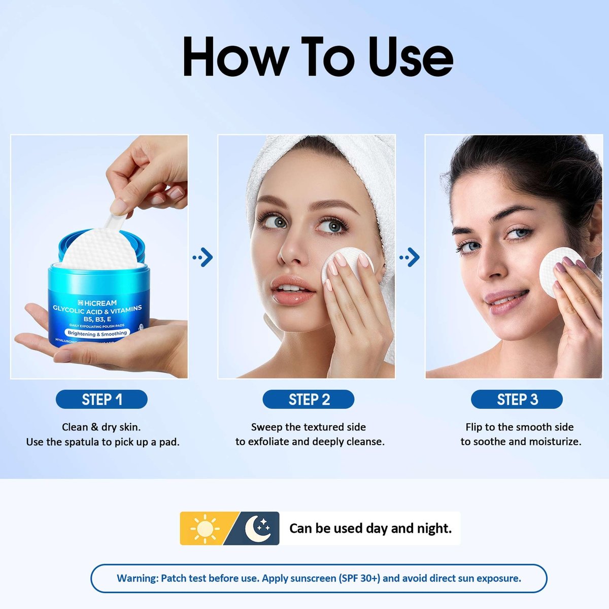 Hicream Glycolic Acid Pads – Dual-Textured Facial Exfoliating Toner for Pore Care & Skin Radiance, Deep Cleansing Peel with Niacinamide, Salicylic Acid & Vitamins E, B3, B5 (50 Pads) - görsel 14