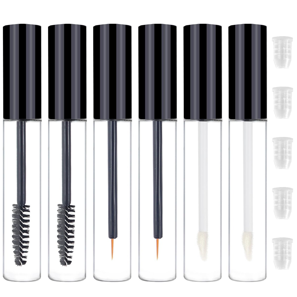6PCS 10ml Empty Mascara Tubes, Empty Eyeliner Tubes and Empty Lip Gloss Tubes with Rubber Inserts - Ideal for DIY Cosmetics, Travel and Daily Use (Black) Avelisse