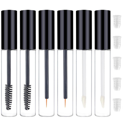 6PCS 10ml Empty Mascara Tubes, Empty Eyeliner Tubes and Empty Lip Gloss Tubes with Rubber Inserts - Ideal for DIY Cosmetics, Travel and Daily Use (Black) Avelisse
