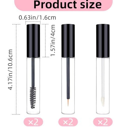 6PCS 10ml Empty Mascara Tubes, Empty Eyeliner Tubes and Empty Lip Gloss Tubes with Rubber Inserts - Ideal for DIY Cosmetics, Travel and Daily Use (Black) Avelisse