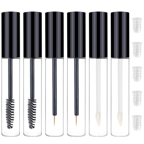 6PCS 10ml Empty Mascara Tubes, Empty Eyeliner Tubes and Empty Lip Gloss Tubes with Rubber Inserts - Ideal for DIY Cosmetics, Travel and Daily Use (Black) Avelisse