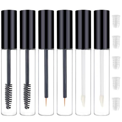 6PCS 10ml Empty Mascara Tubes, Empty Eyeliner Tubes and Empty Lip Gloss Tubes with Rubber Inserts - Ideal for DIY Cosmetics, Travel and Daily Use (Black) Avelisse