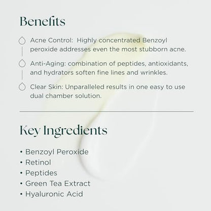 Marini SkinSolutions Duality Benzoyl Peroxide 10% Acne Treatment Cream & Anti-Aging Retinol - Reduce Acne, Blemishes, Fine Lines & Wrinkles - Cruelty Free - Made in USA - 1 oz Avelisse