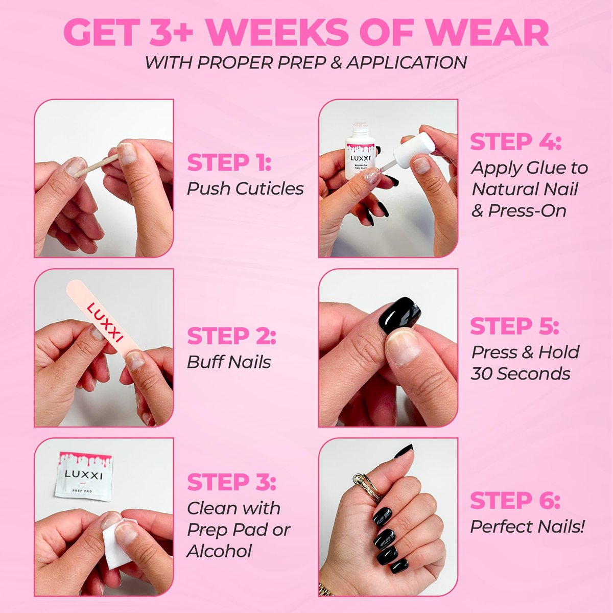 LUXXI Brush On Nail Glue for Press On Nails - Precision Applicator, Quick Air Dry Adhesive for Nail Tips, Artificial & Acrylic, Long Wear Hold, No UV Lamp Needed | Pink Gel - 0.24oz - görsel 9