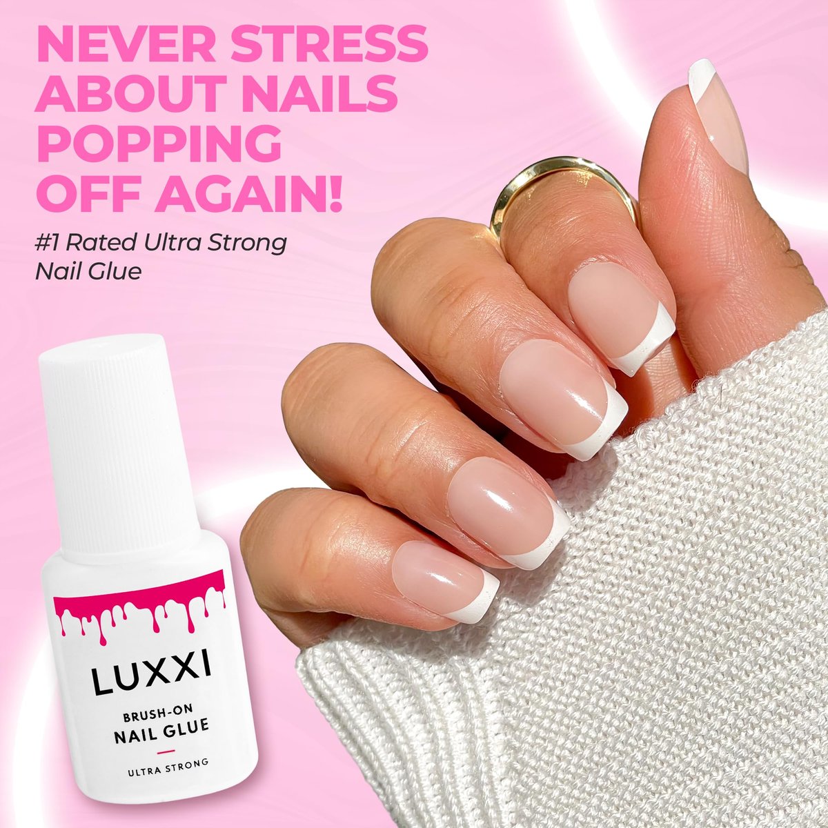 LUXXI Brush On Nail Glue for Press On Nails - Precision Applicator, Quick Air Dry Adhesive for Nail Tips, Artificial & Acrylic, Long Wear Hold, No UV Lamp Needed | Pink Gel - 0.24oz - görsel 11