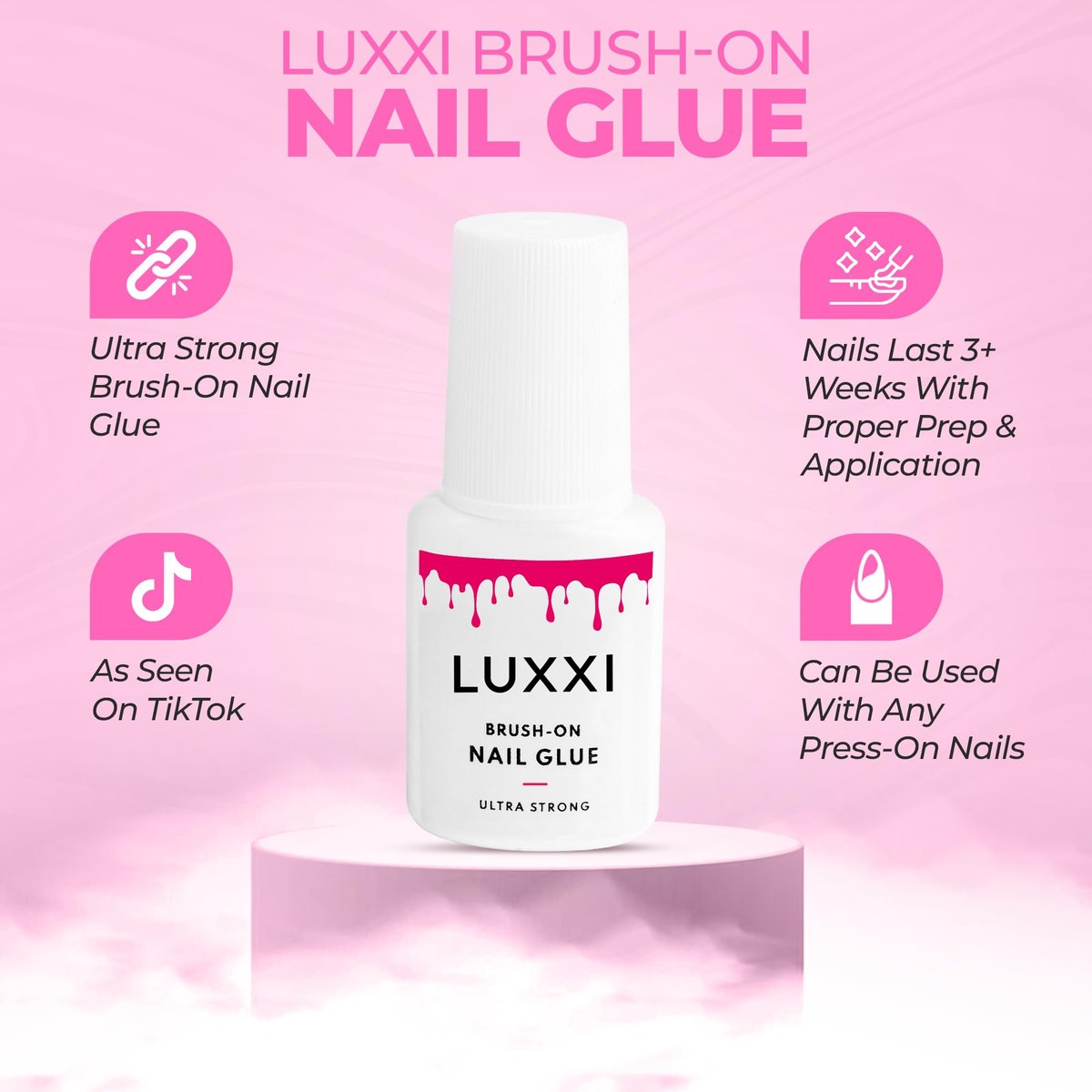 LUXXI Brush On Nail Glue for Press On Nails - Precision Applicator, Quick Air Dry Adhesive for Nail Tips, Artificial & Acrylic, Long Wear Hold, No UV Lamp Needed | Pink Gel - 0.24oz - görsel 13