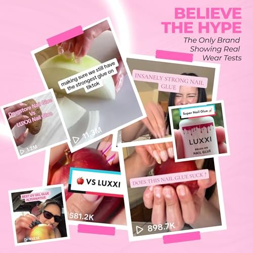 LUXXI Brush On Nail Glue for Press On Nails - Precision Applicator, Quick Air Dry Adhesive for Nail Tips, Artificial & Acrylic, Long Wear Hold, No UV Lamp Needed | Pink Gel - 0.24oz - görsel 8