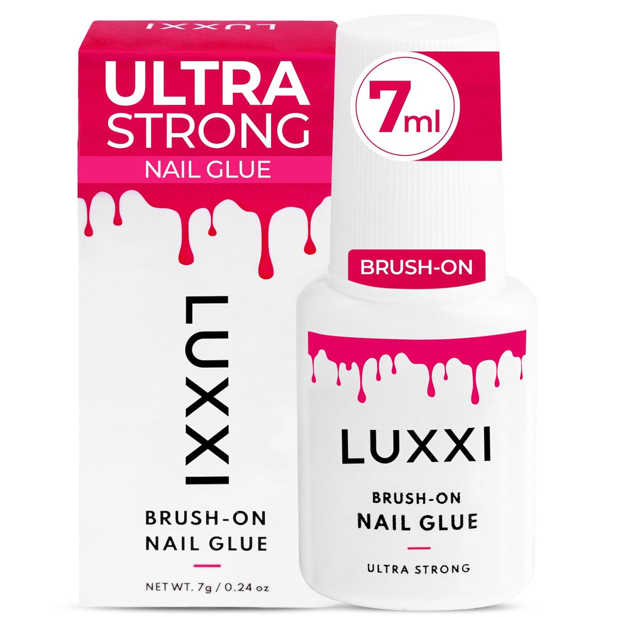 LUXXI Brush On Nail Glue for Press On Nails - Precision Applicator, Quick Air Dry Adhesive for Nail Tips, Artificial & Acrylic, Long Wear Hold, No UV Lamp Needed | Pink Gel - 0.24oz - görsel 15