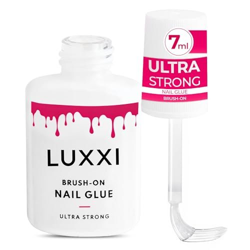 LUXXI Brush On Nail Glue for Press On Nails - Precision Applicator, Quick Air Dry Adhesive for Nail Tips, Artificial & Acrylic, Long Wear Hold, No UV Lamp Needed | Pink Gel - 0.24oz - görsel 2