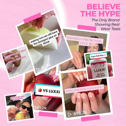 LUXXI Brush On Nail Glue for Press On Nails - Precision Applicator, Quick Air Dry Adhesive for Nail Tips, Artificial & Acrylic, Long Wear Hold, No UV Lamp Needed | Pink Gel - 0.24oz