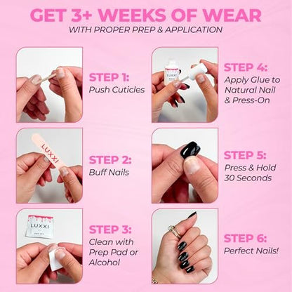 LUXXI Brush On Nail Glue for Press On Nails - Precision Applicator, Quick Air Dry Adhesive for Nail Tips, Artificial & Acrylic, Long Wear Hold, No UV Lamp Needed | Pink Gel - 0.24oz