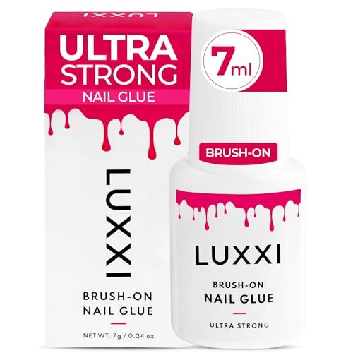 LUXXI Brush On Nail Glue for Press On Nails - Precision Applicator, Quick Air Dry Adhesive for Nail Tips, Artificial & Acrylic, Long Wear Hold, No UV Lamp Needed | Pink Gel - 0.24oz - görsel 16