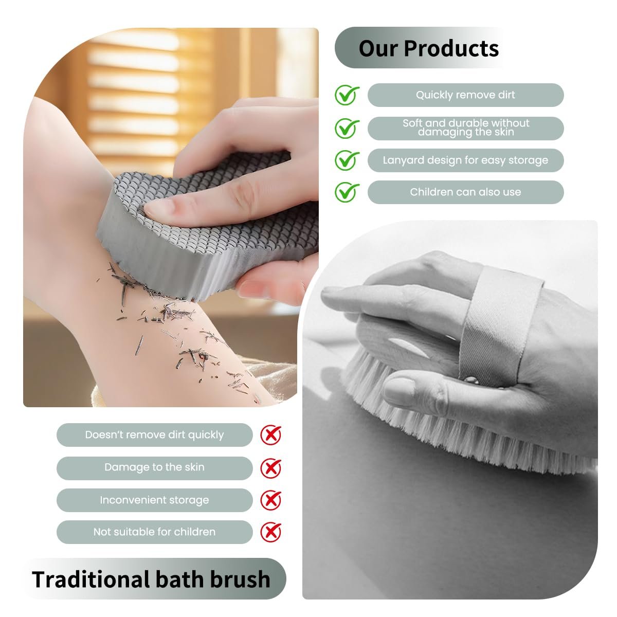 PMLQZA 4-Pack Magic Exfoliating Bath Sponge – 3D Super Soft Body Scrubber for Dead Skin Removal, Reusable Handheld Shower Brush for Men & Women (Blue, White, Pink, Gray) Avelisse