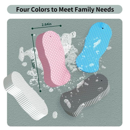 PMLQZA 4-Pack Magic Exfoliating Bath Sponge – 3D Super Soft Body Scrubber for Dead Skin Removal, Reusable Handheld Shower Brush for Men & Women (Blue, White, Pink, Gray) Avelisse