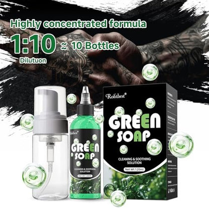 Rofitbest Green Tattoo Soap 4OZ with Foaming Bottle (120ml) – Tattoo Aftercare & Piercing Supplies